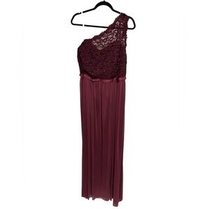 Davids Bridal Burgundy Lace and Chiffon One Shoulder Dress size 20 never altered
